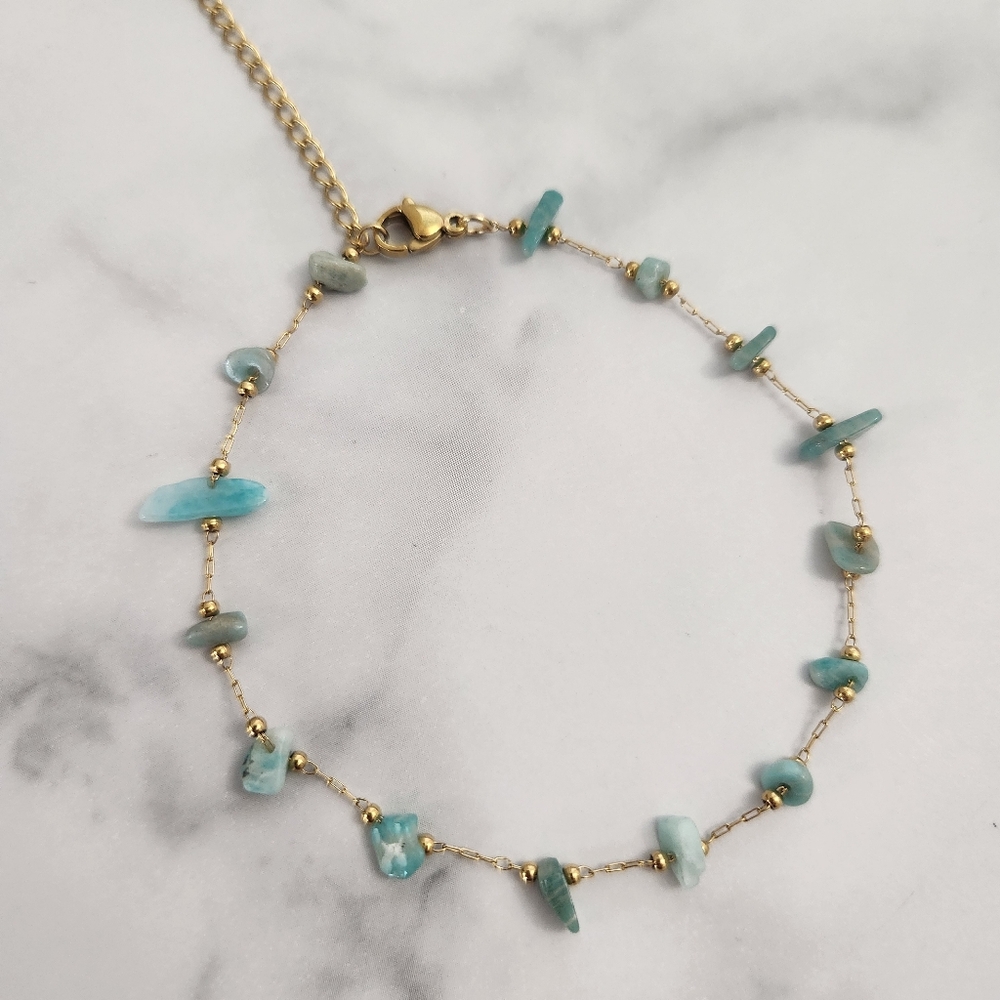 Minimalist Dainty Green Stone Stainless Steel Gold Plated Anklet - Picture 15 of 15